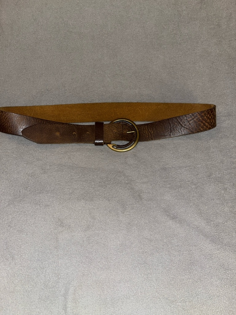 Brown Leather Belt with Brass Round Buckle - Picture 2 of 6